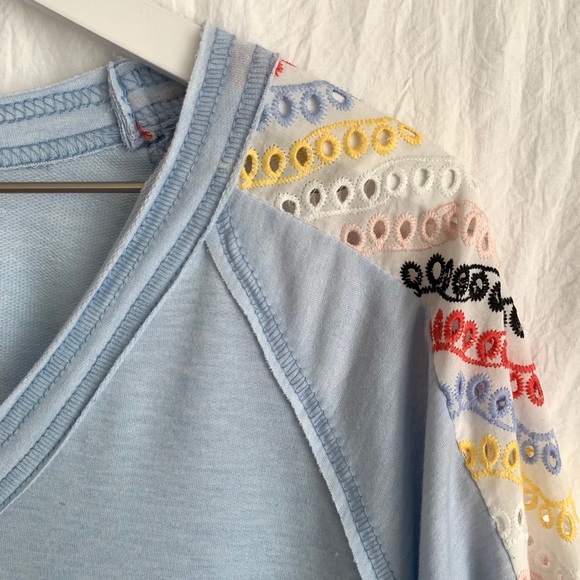 Hummingbird Blue Eyelet Lace Balloon Sleeve Top - Picture 3 of 6